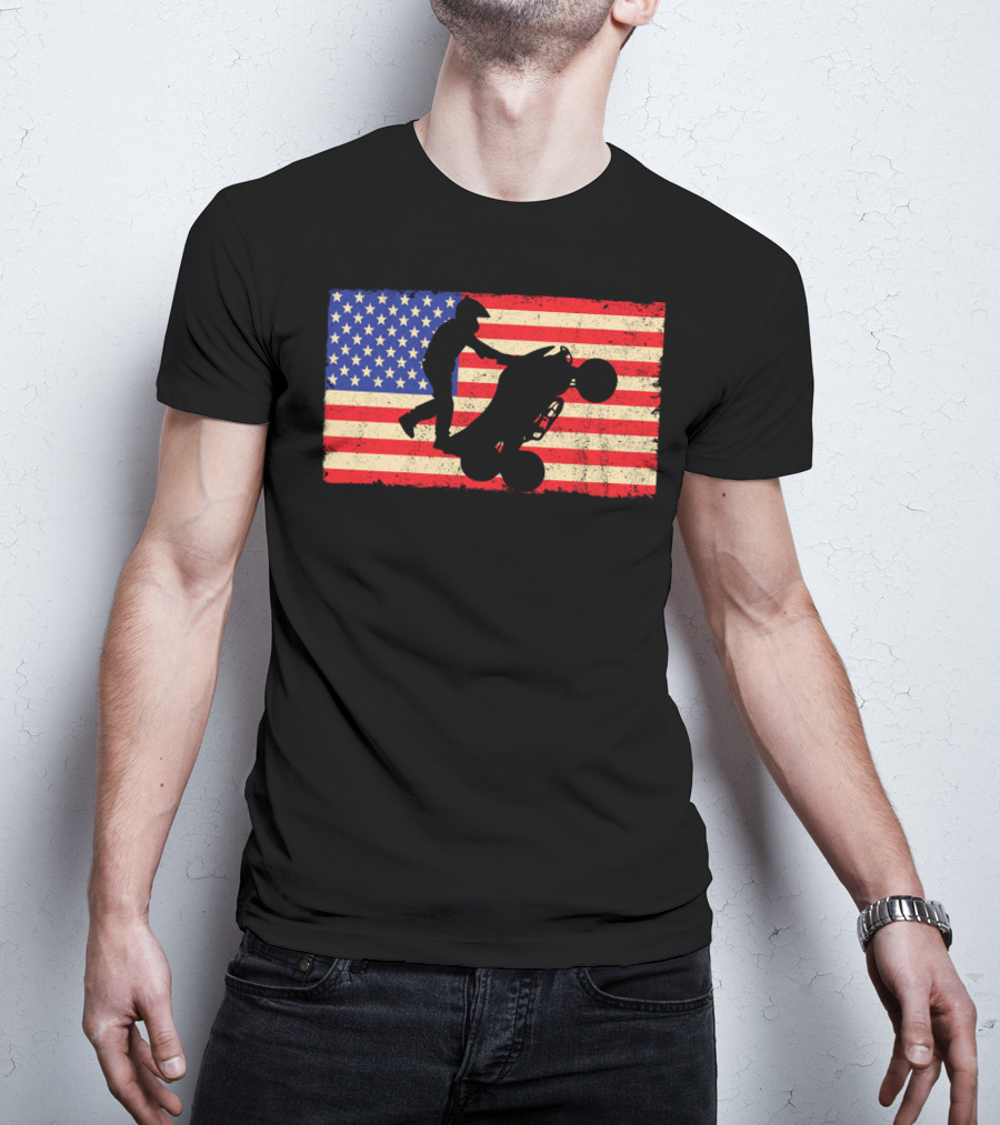 American Flag ATV Rider Wheelie Quad Bike Cool T-Shirt