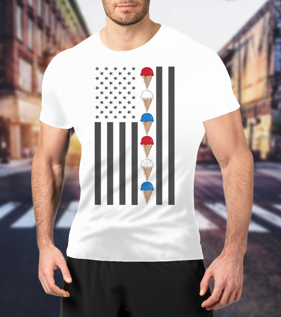 American Flag Ice Cream Cones Red White And Blue Patriotic Summer T-Shirt