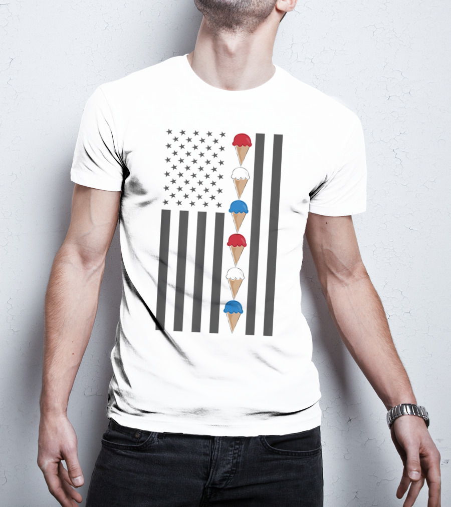 American Flag Ice Cream Cones Red White And Blue Patriotic Summer T-Shirt