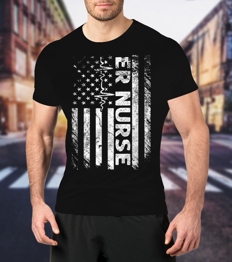 ER Nurse Distressed Flag Emergency T-Shirt