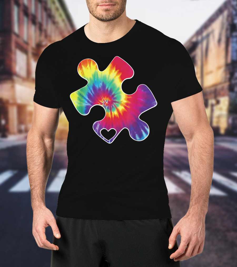 Tie-Dye Puzzle Heart Autism Awareness T-Shirt