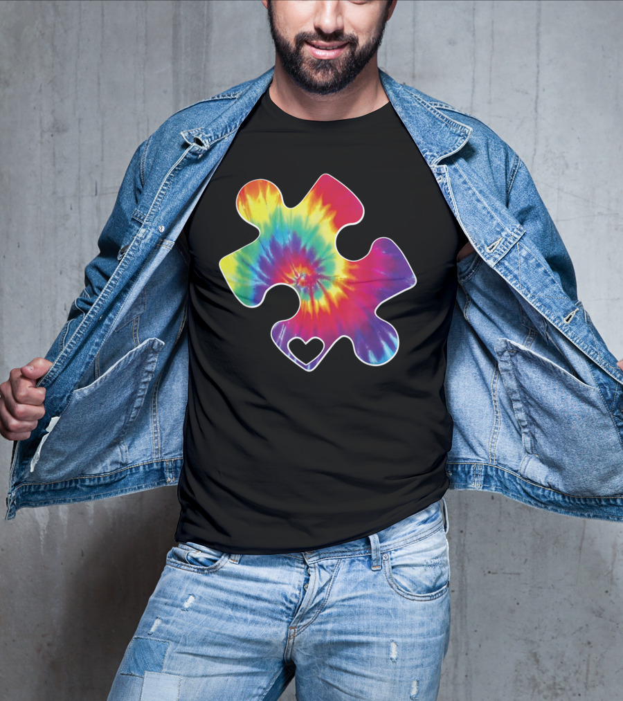 Tie-Dye Puzzle Heart Autism Awareness T-Shirt