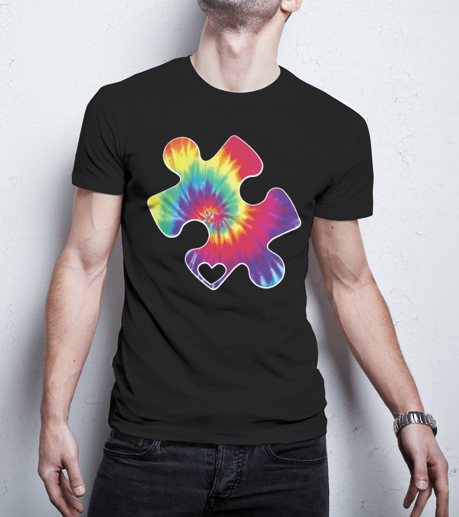 Tie-Dye Puzzle Piece Heart Cool Autism Awareness T-Shirt