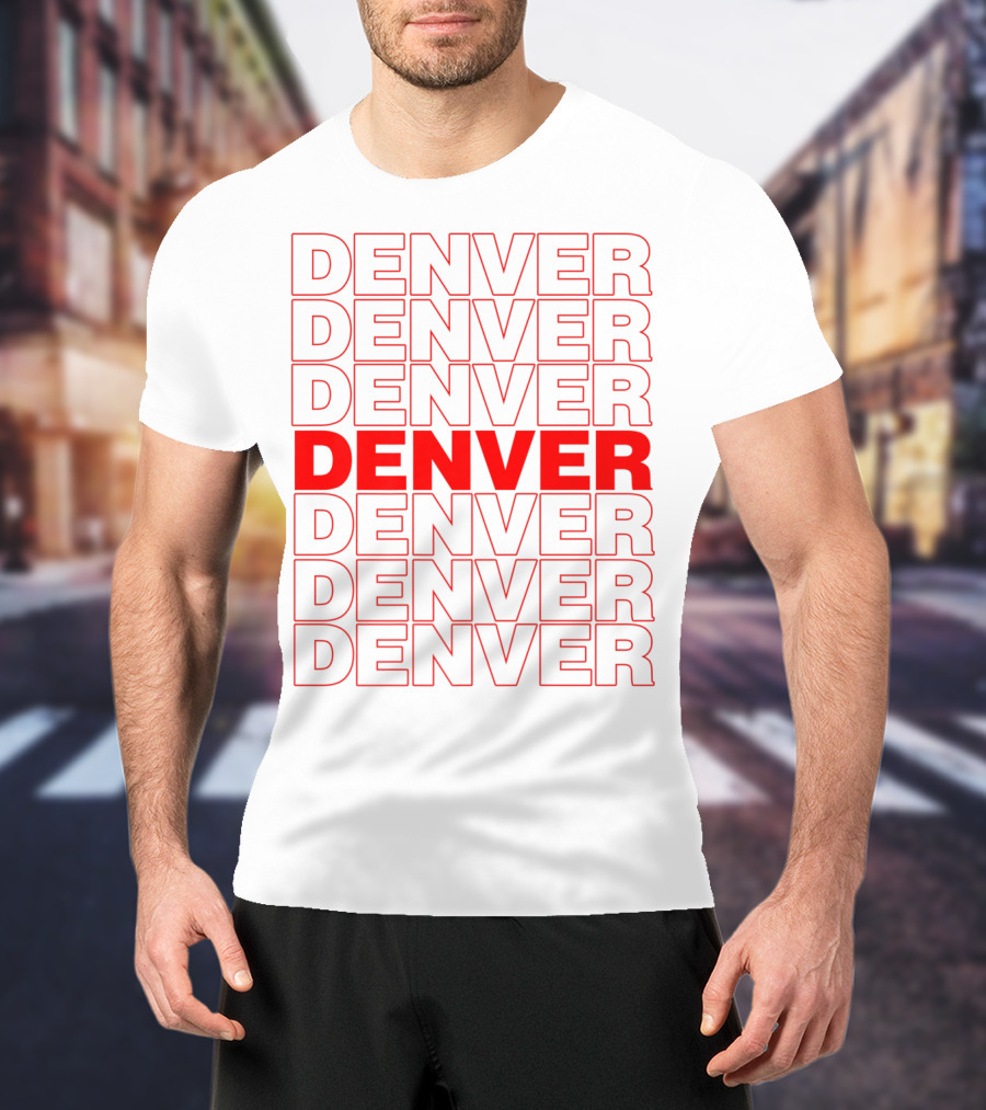 Denver Colorado Thank You Bag Style Repeated Red Lettering T-Shirt