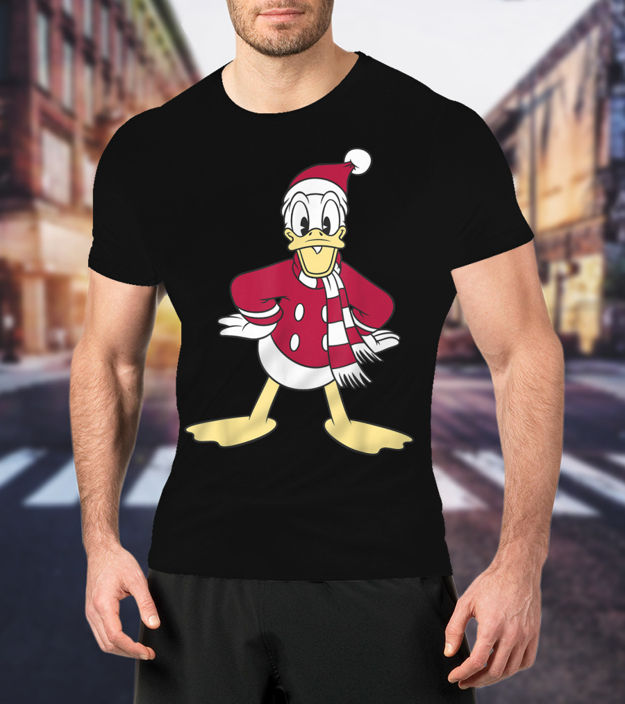 Disney Donald Duck In Festive Red Santa Outfit With Scarf T-Shirt