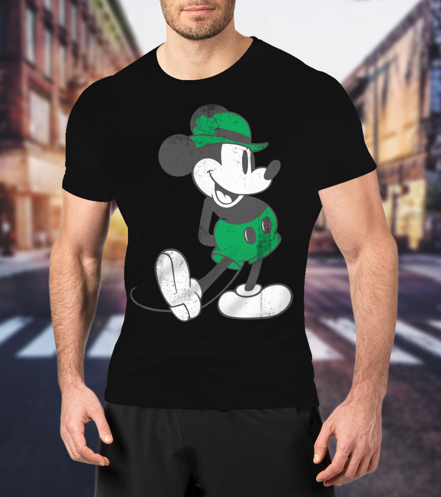 Mickey Mouse Classic Green Clover Hat Disney T-Shirt