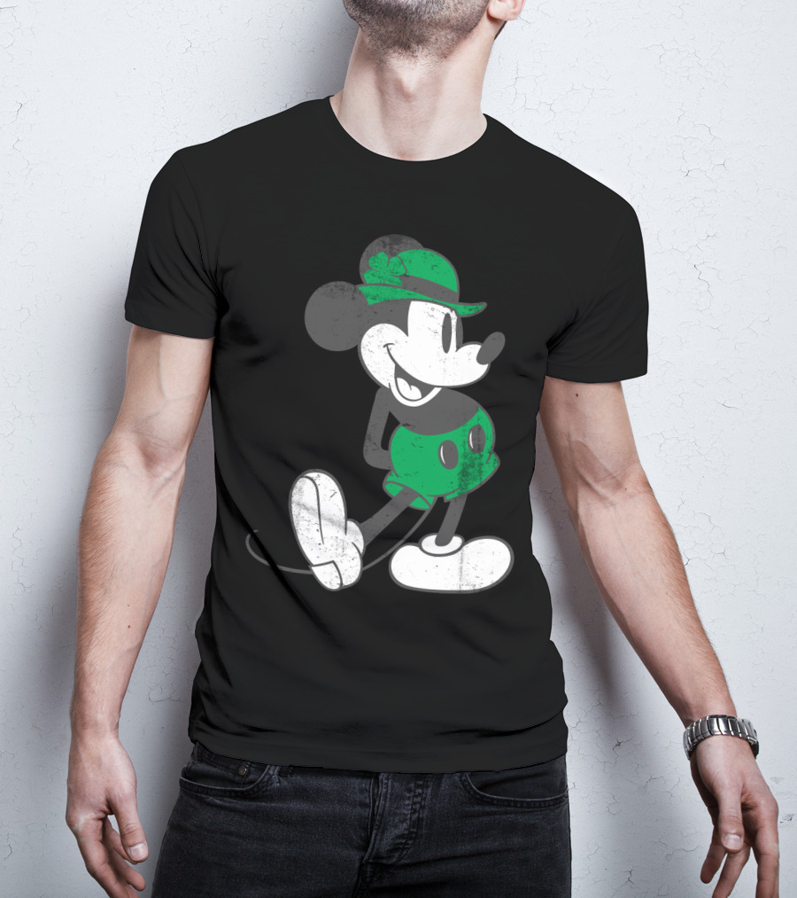 Mickey Mouse Classic Green Clover Hat Disney T-Shirt