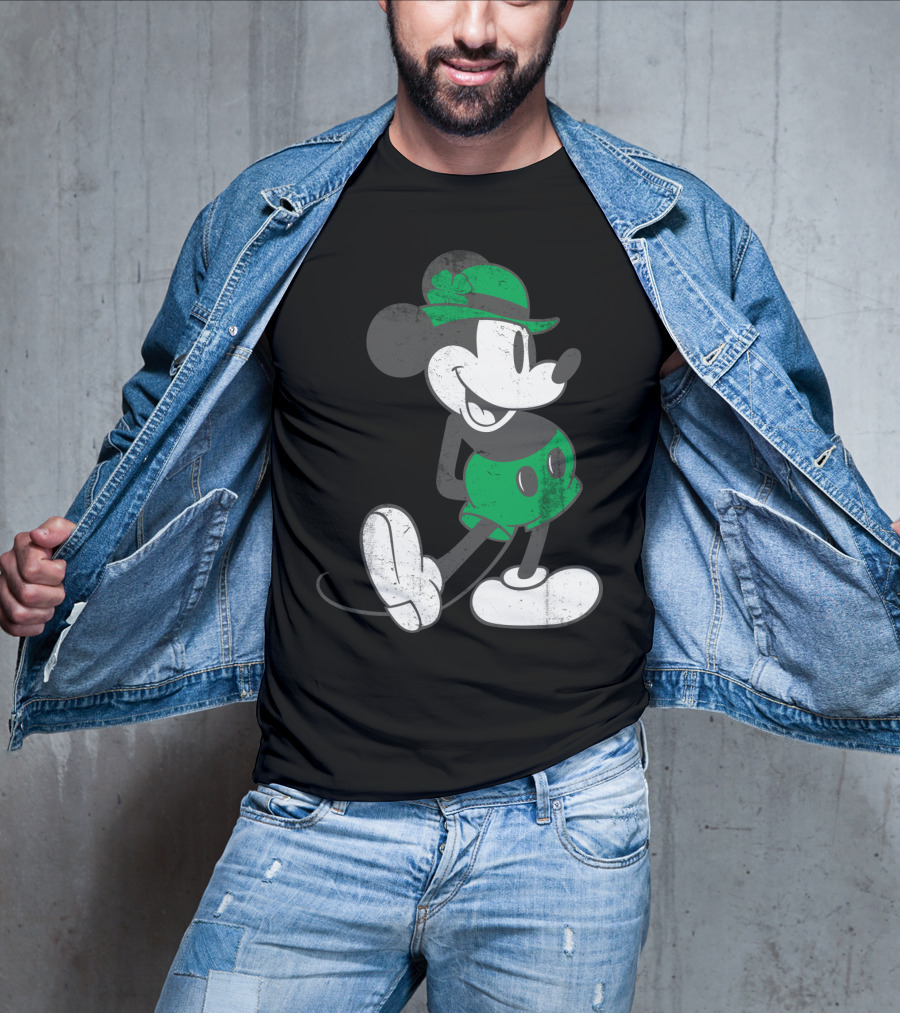 Mickey Mouse Classic Green Clover Hat Disney T-Shirt
