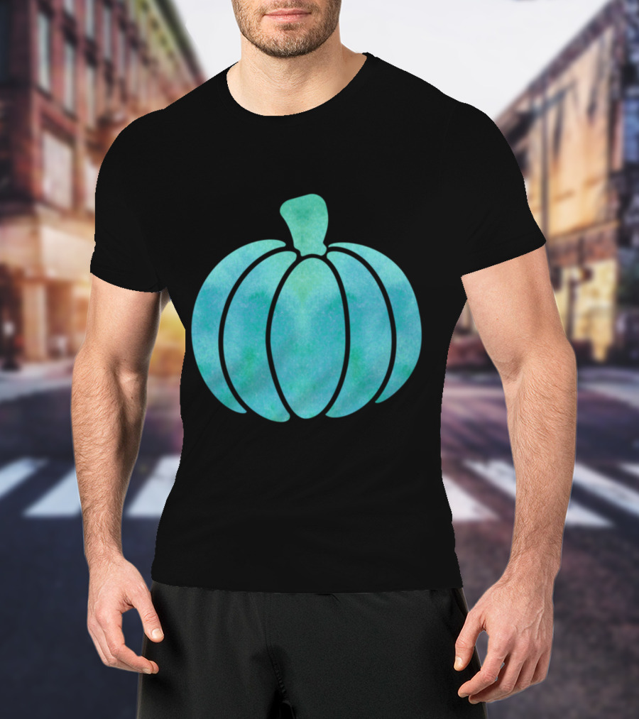 Fall Teal Pumpkin Girl Watercolor T-Shirt