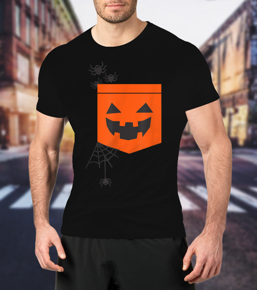 Happy Halloween Pumpkin With Spiderweb And Creepy Faces T-Shirt