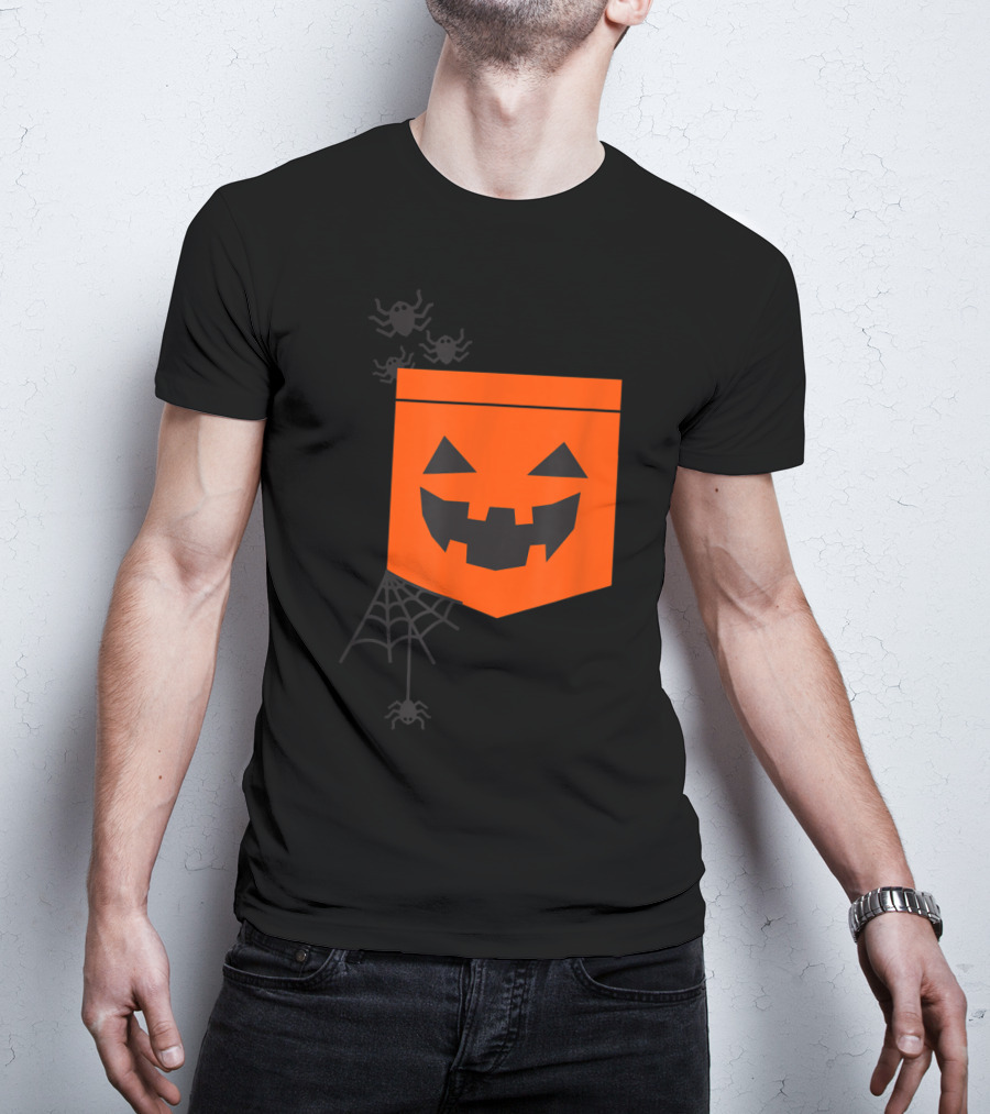 Happy Halloween Pumpkin With Spiderweb And Creepy Faces T-Shirt