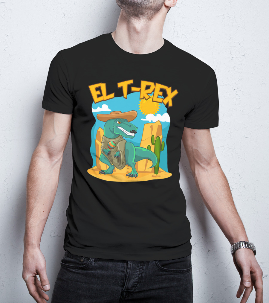 EL T-REX Mexican Dinosaur Cinco De Mayo Cactus Desert Sun Sombrero T-Shirt