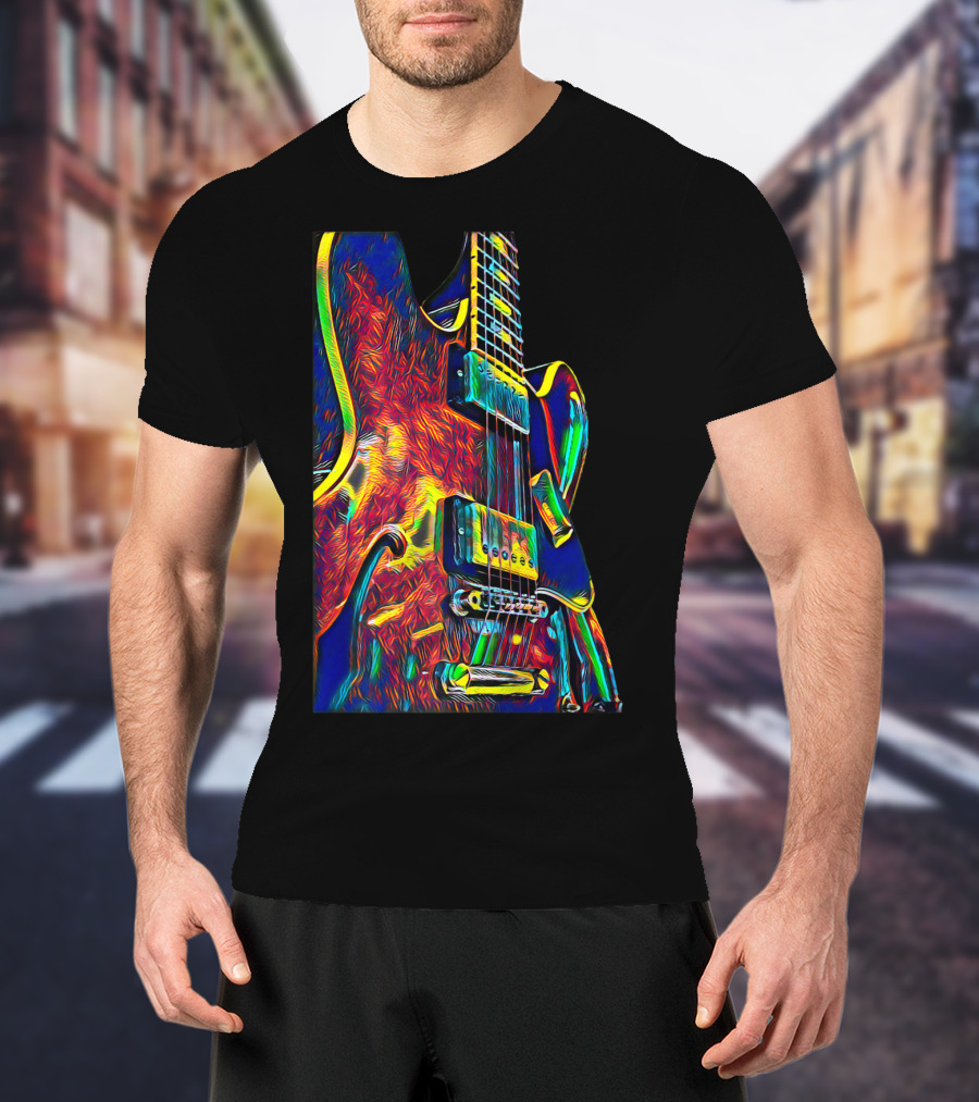 Electric Guitar Psychedelic Color Art Musician T-Shirt