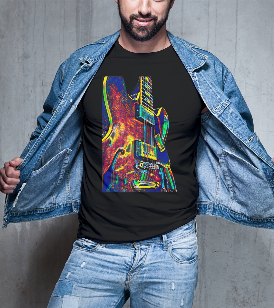 Electric Guitar Psychedelic Color Art Musician T-Shirt