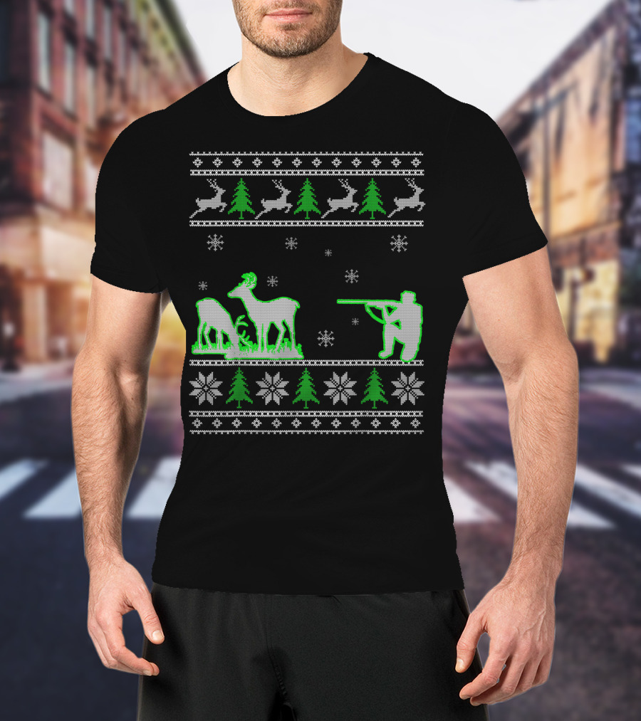 Funny Ugly Christmas Sweater Hunting Deer Hunters T-Shirt