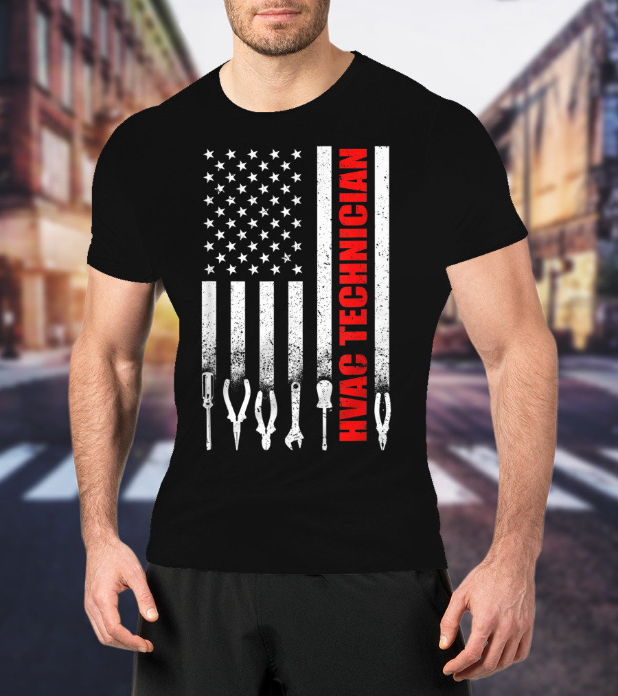 Hvac Technician American Flag With Tools T-Shirt