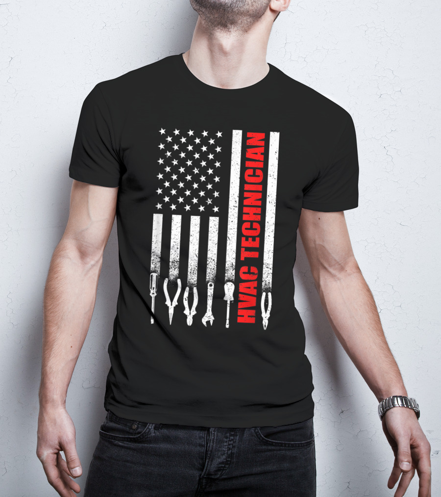 Hvac Technician American Flag With Tools T-Shirt