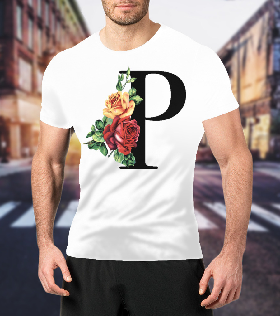 P Monogram Rose Floral Initial T-Shirt