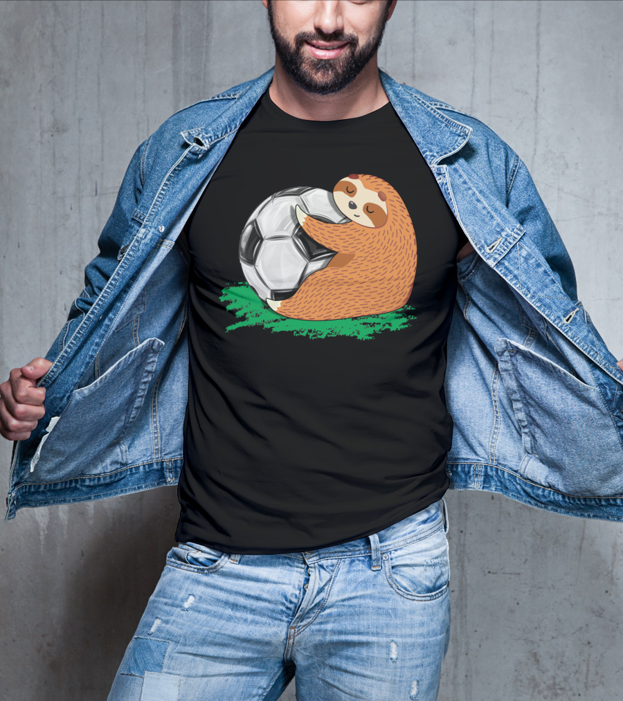 Lazy Sloth Soccer Lover Team Ball Sport Hugging Giant Soccer Ball T-Shirt