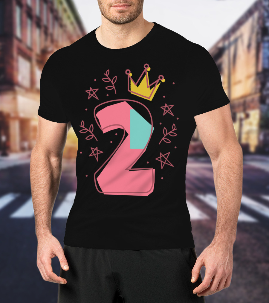 Princess 2Nd Birthday For Two Years Old With Crown And Stars T-Shirt