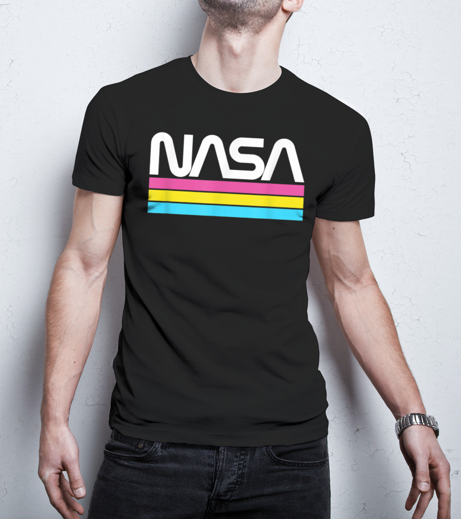 NASA Retro Style Classic Worm Logo Stripe T-Shirt