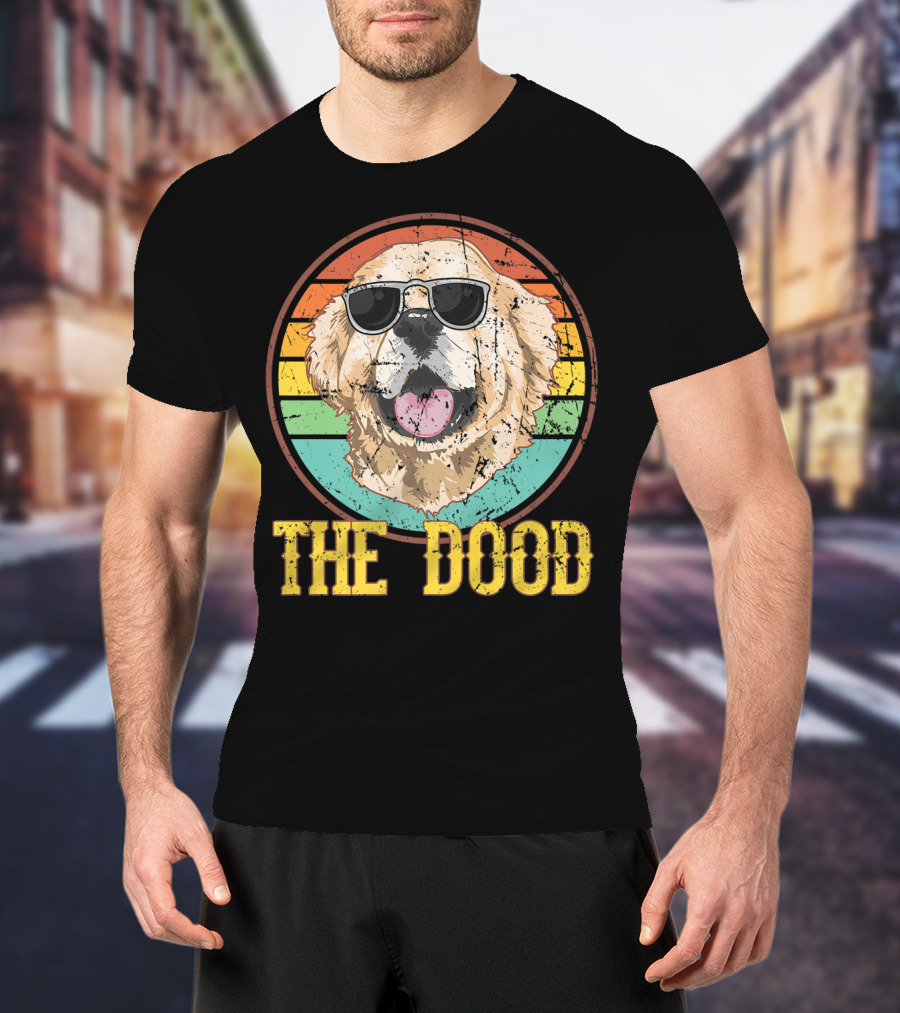 Retro Vintage Goldendoodle The Dood Dog Lovers Sunglasses Stripes T-Shirt