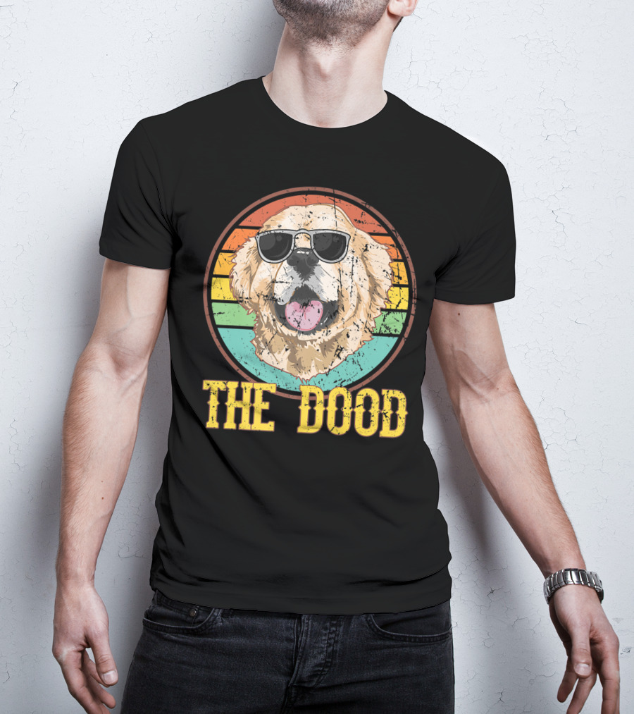 Retro Vintage Goldendoodle The Dood Dog Lovers Sunglasses Stripes T-Shirt