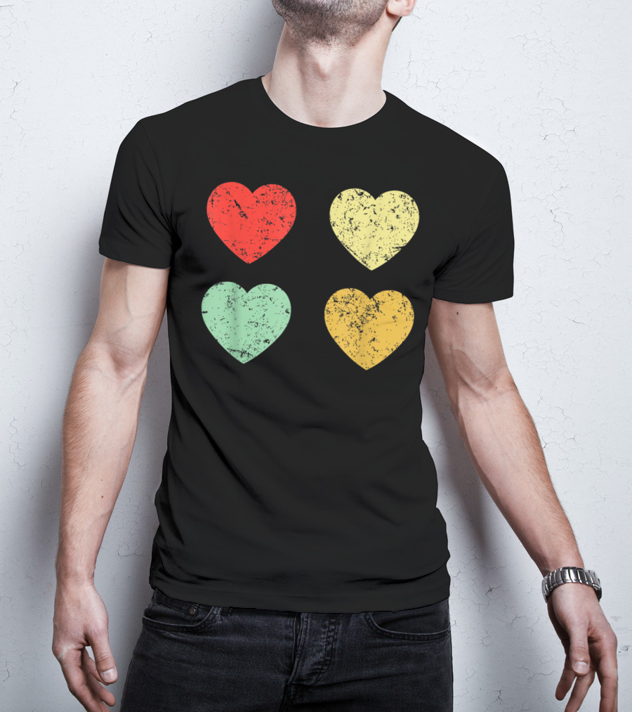 Retro Vintage Grunge Hearts Valentines Day T-Shirt