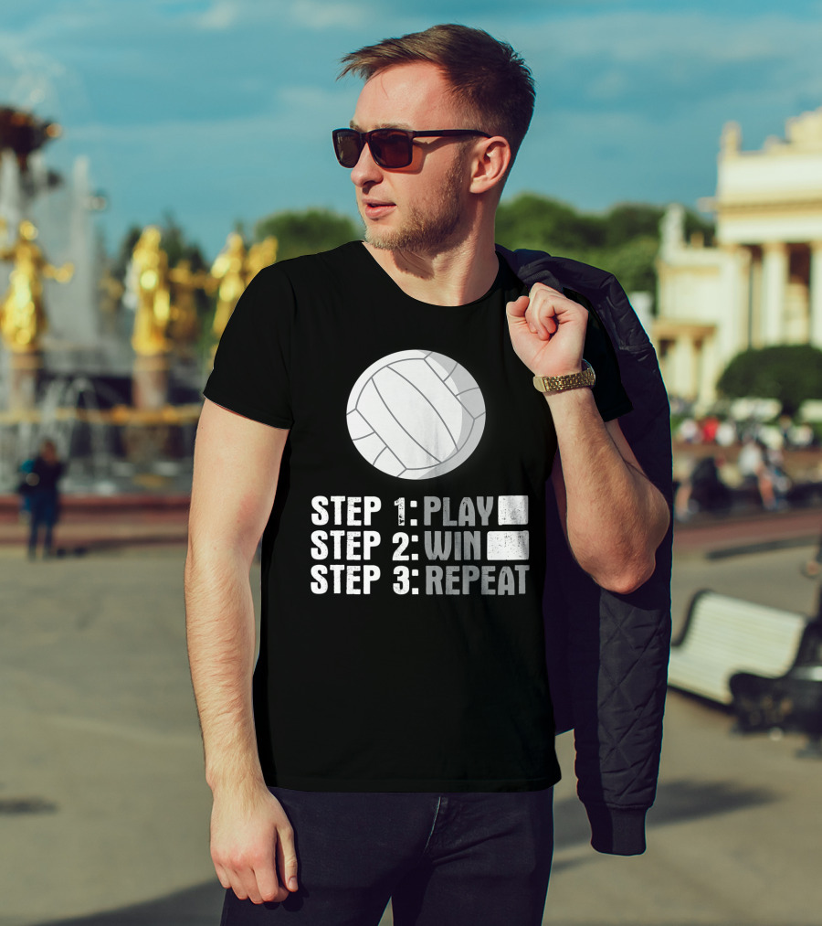 Step 1 2 3 Play Win Repeat Volleyball Athlete 7Q T-Shirt