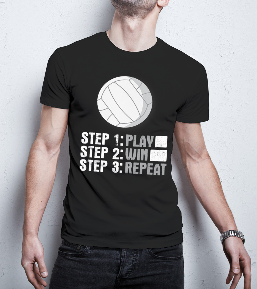 Step 1 2 3 Play Win Repeat Volleyball Athlete 7Q T-Shirt