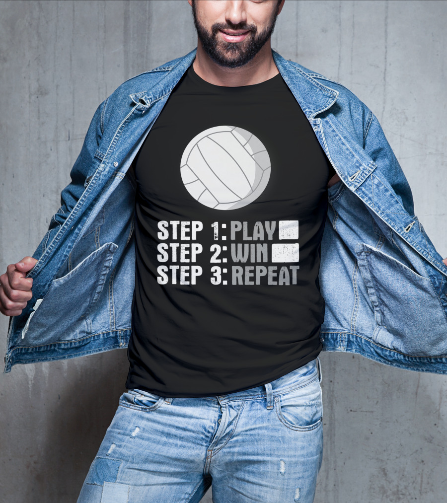 Step 1 2 3 Play Win Repeat Volleyball Athlete 7Q T-Shirt