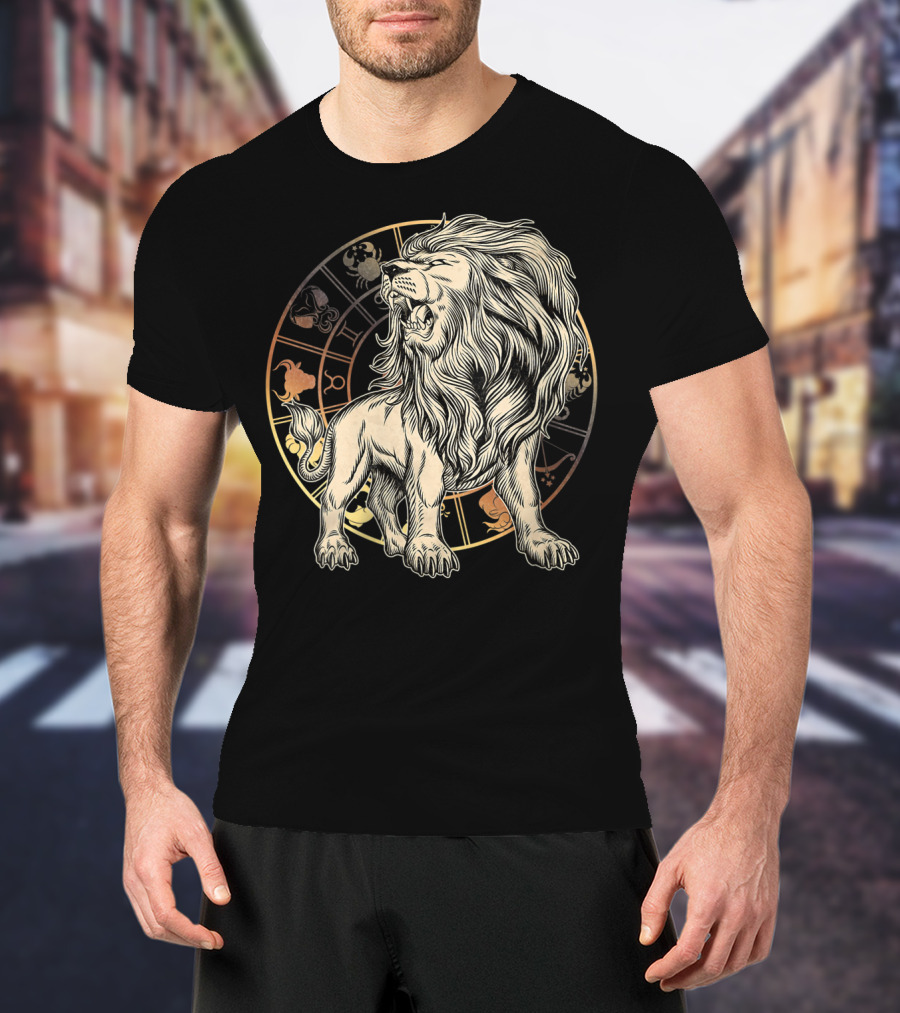 Leo Zodiac Lion Born In July August Astrology Circle T-Shirt