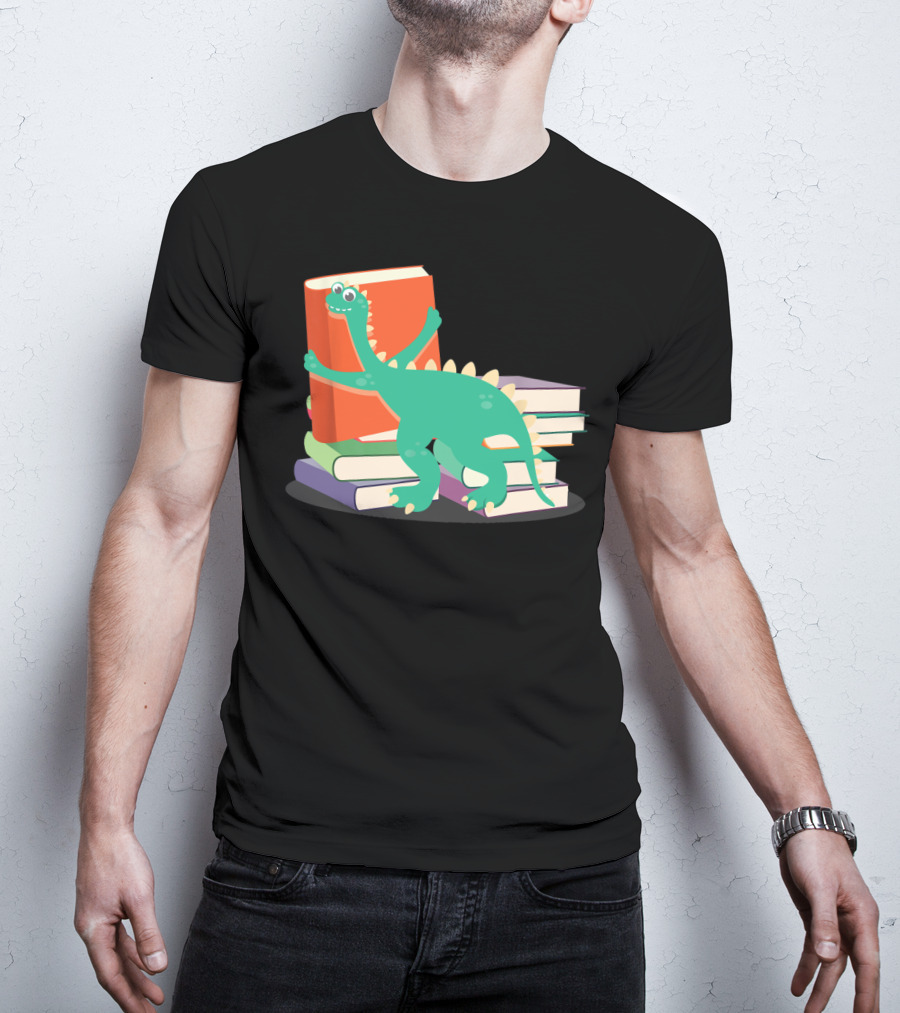 Cute Dinosaur Hugging Books For Bookish Literary Nerds T-Shirt