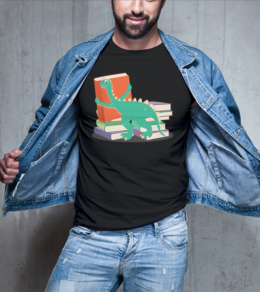 Cute Dinosaur Hugging Books For Bookish Literary Nerds T-Shirt