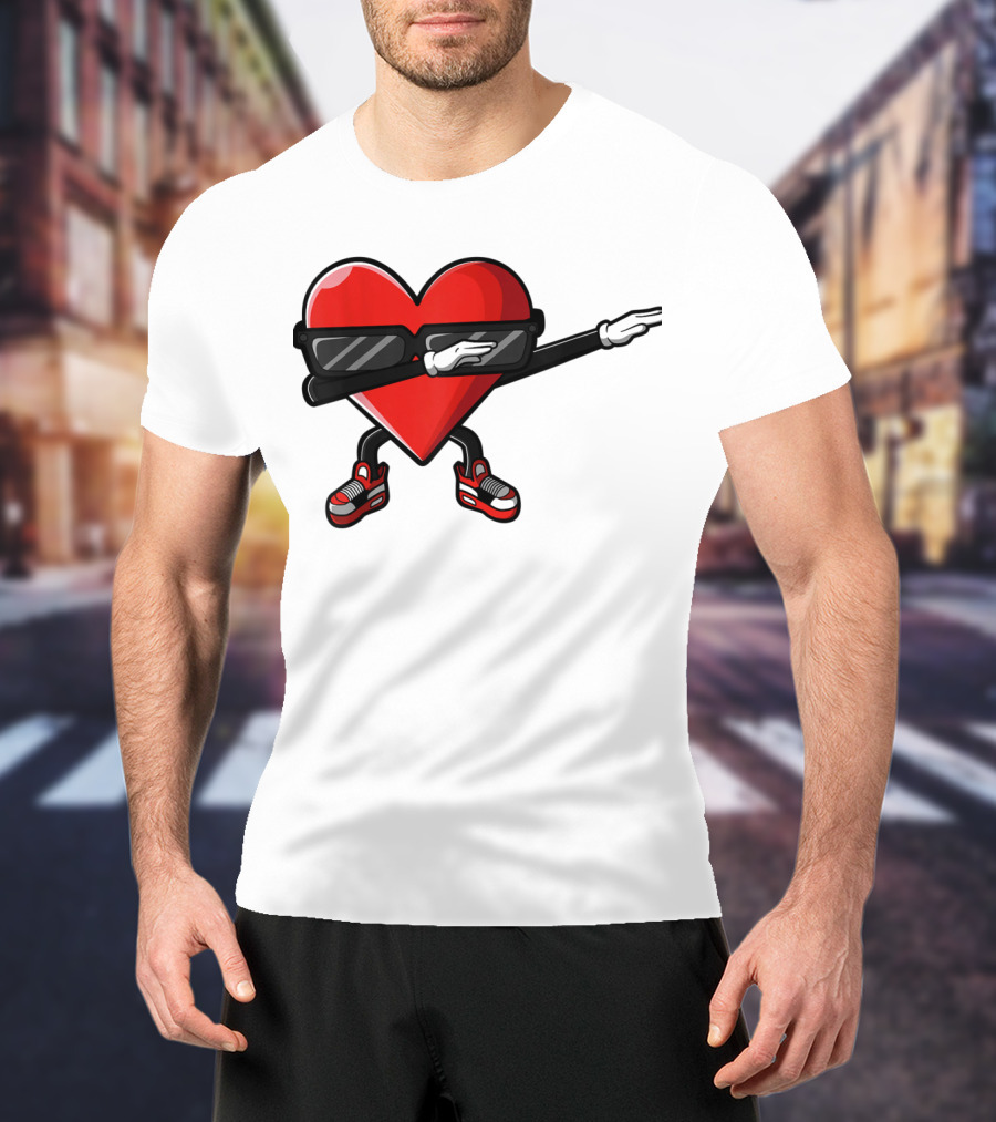 Dabbing Heart Funny Cute Valentines Day With Sneakers And Shades T-Shirt