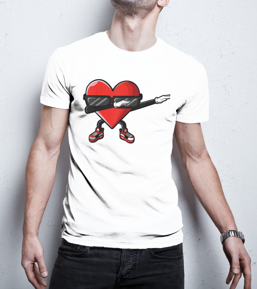 Dabbing Heart Funny Cute Valentines Day With Sneakers And Shades T-Shirt