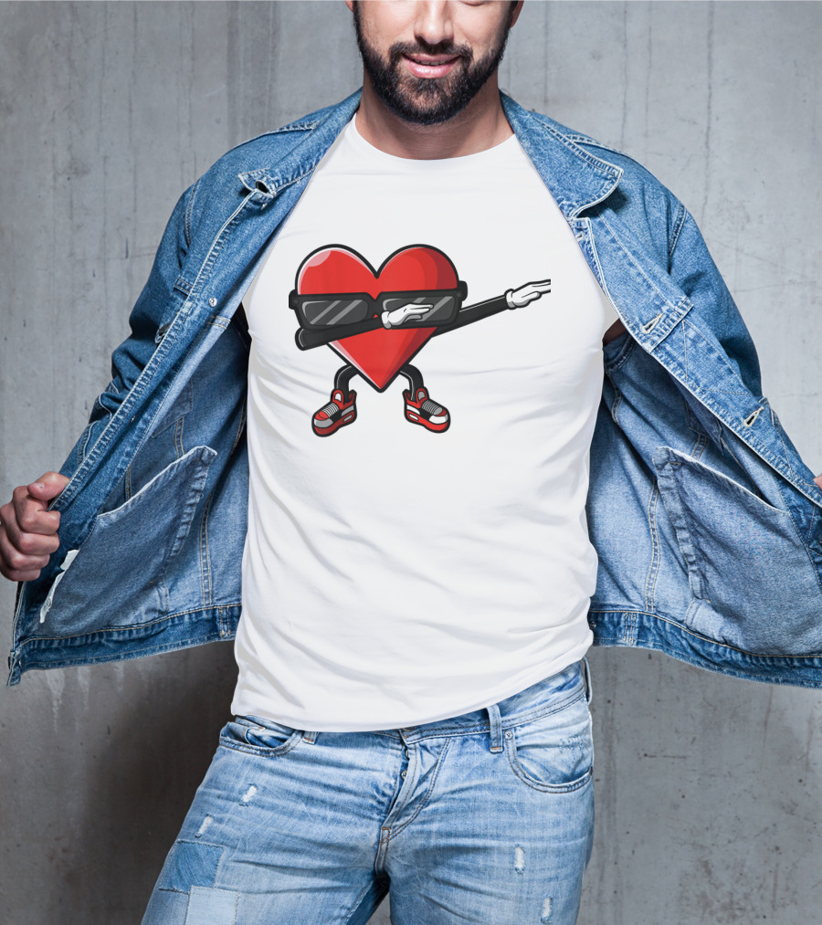 Dabbing Heart Funny Cute Valentines Day With Sneakers And Shades T-Shirt