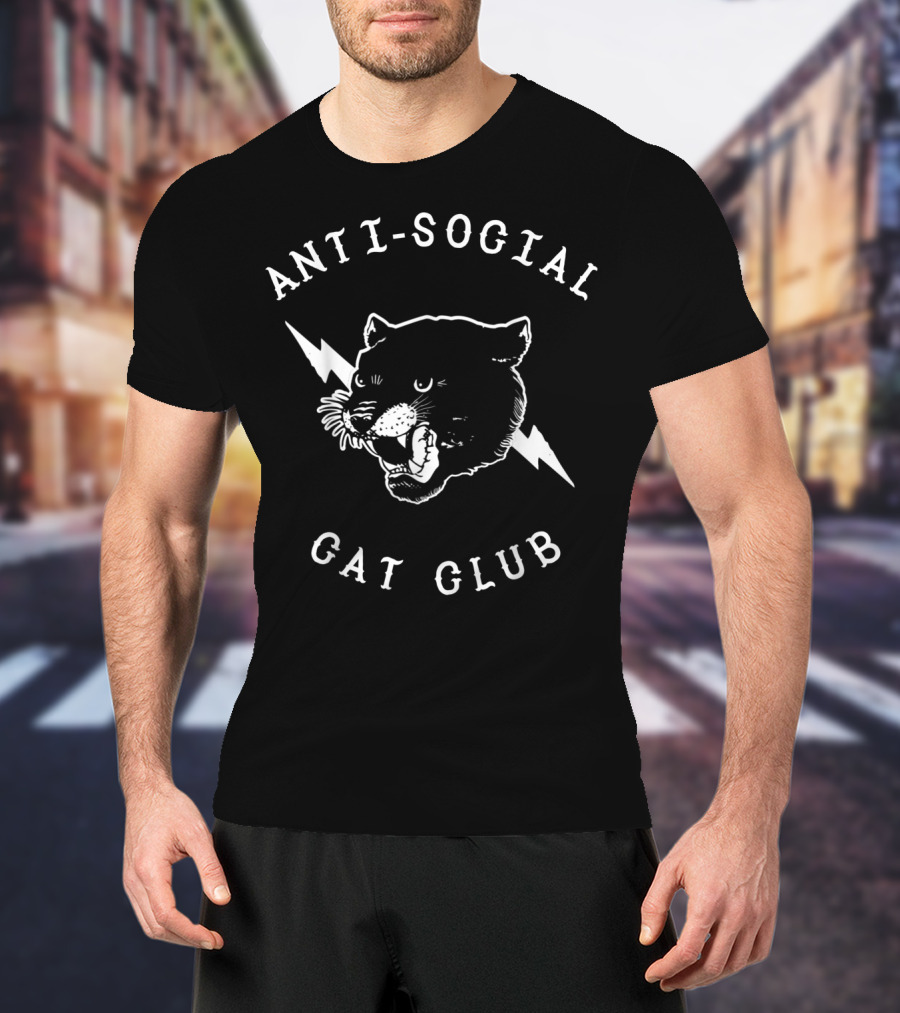 Anti Social Cat Club Panther Head With Lightning Bolts T-Shirt