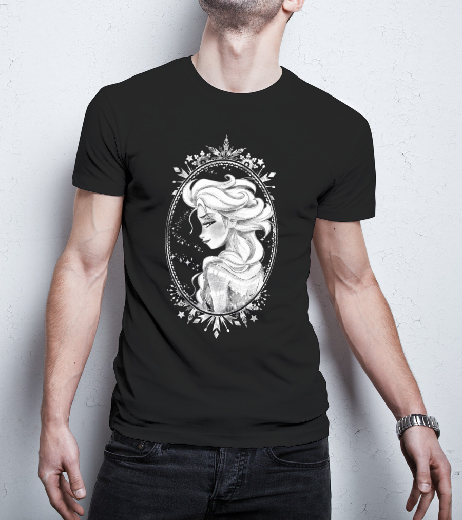 Disney Frozen Elsa Sketch Portrait Snowflakes Oval Frame T-Shirt