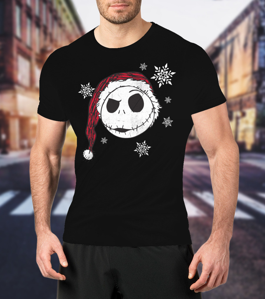 Disney Jack Skellington Santa Hat Snowflakes T-Shirt