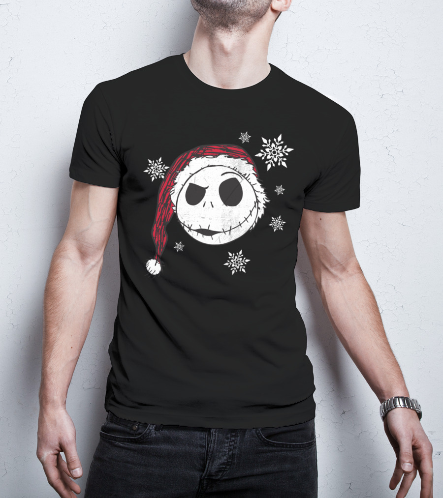 Disney Jack Skellington Santa Hat Snowflakes T-Shirt