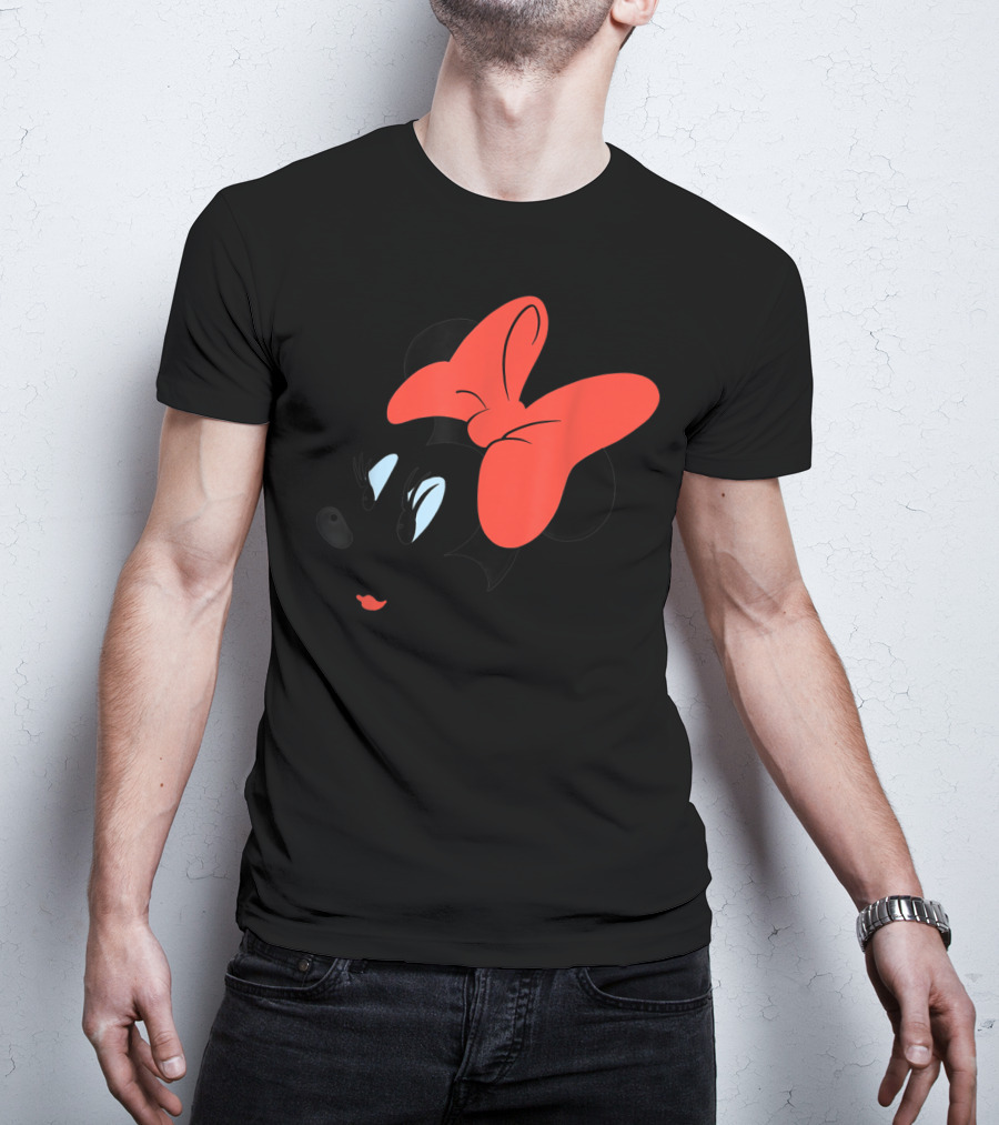 Disney Minnie Mouse Face Red Bow Sketch T-Shirt