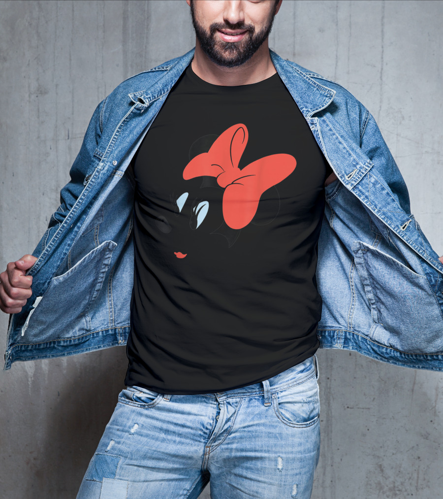Disney Minnie Mouse Face Red Bow Sketch T-Shirt