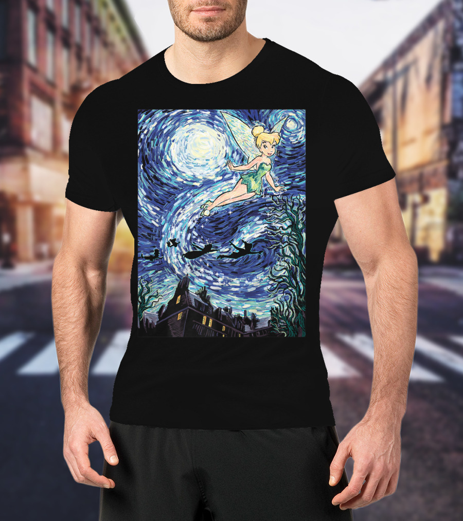 Disney Peter Pan Tinker Bell Starry Night Van Gogh Style Flight Scene T-Shirt