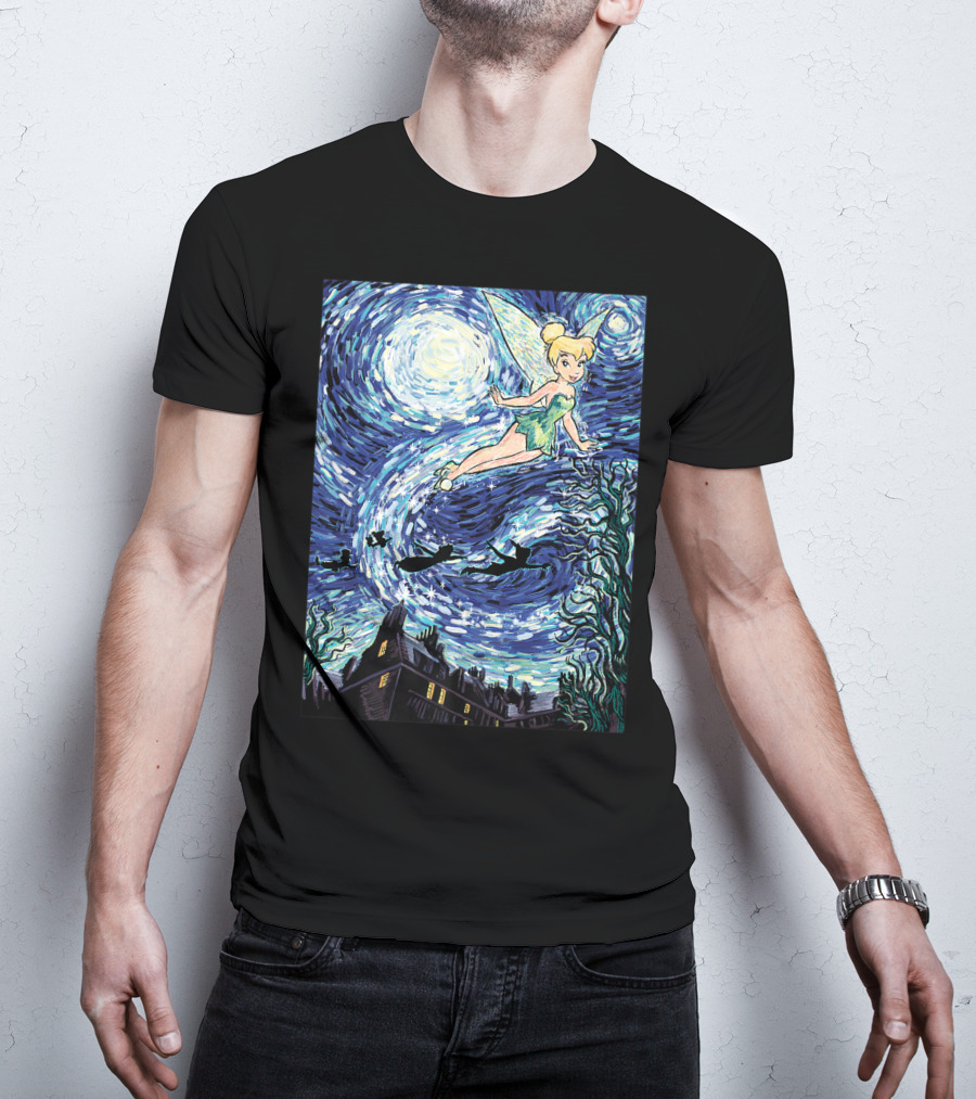 Disney Peter Pan Tinker Bell Starry Night Van Gogh Style Flight Scene T-Shirt