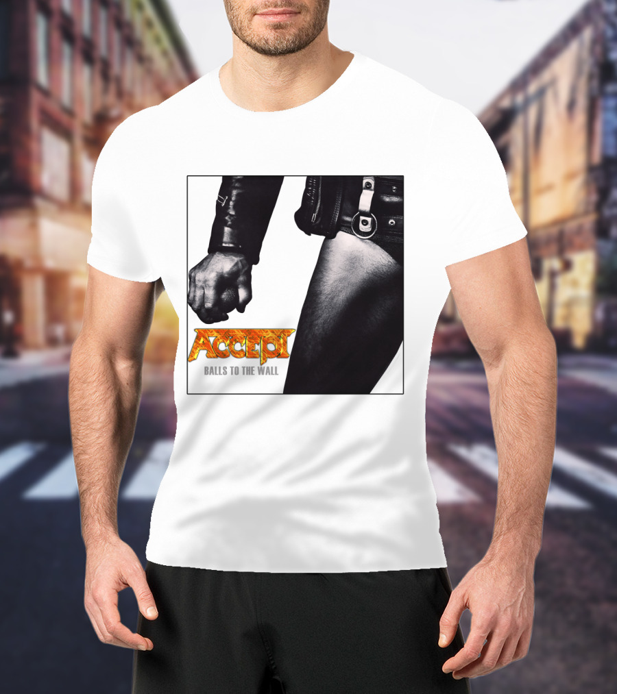 Accept Balls To The Wall Album Cover Leather Jacket And Studded Belt T-Shirt