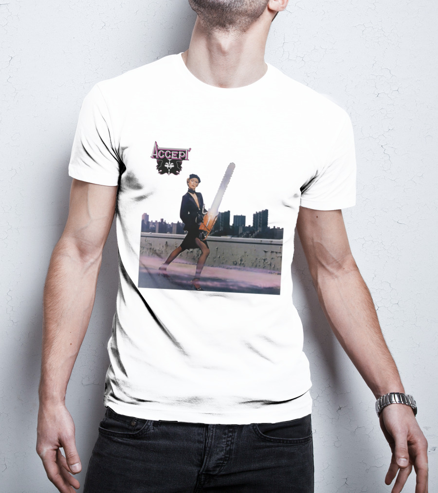 Accept Chainsaw Woman Cityscape Scene T-Shirt