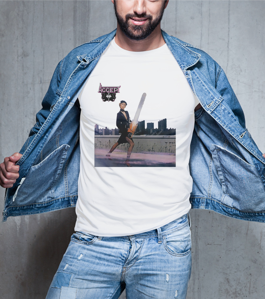 Accept Chainsaw Woman Cityscape Scene T-Shirt