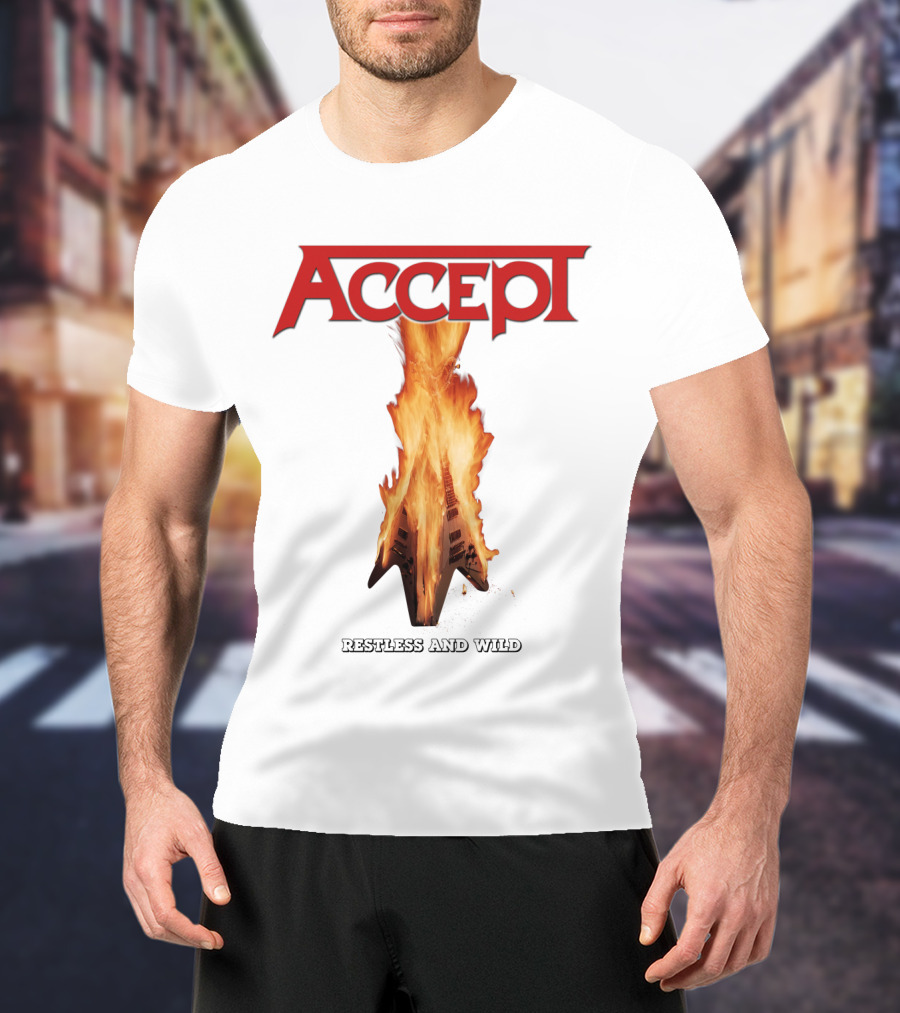 Accept Restless And Wild Flaming Guitar T-Shirt