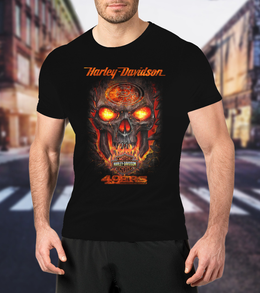 Harley Davidson San Francisco 49ers Skull Fire T-Shirt